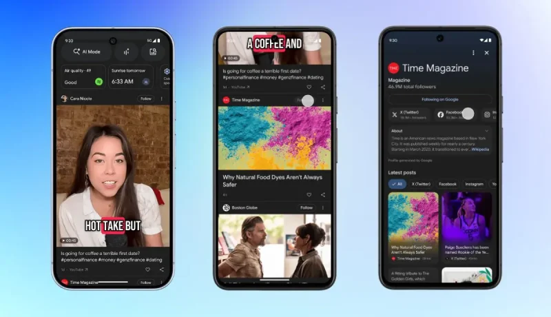 Google Discover incorpora X, Instagram y YouTube Shorts y permite seguir a creadores y medios directamente