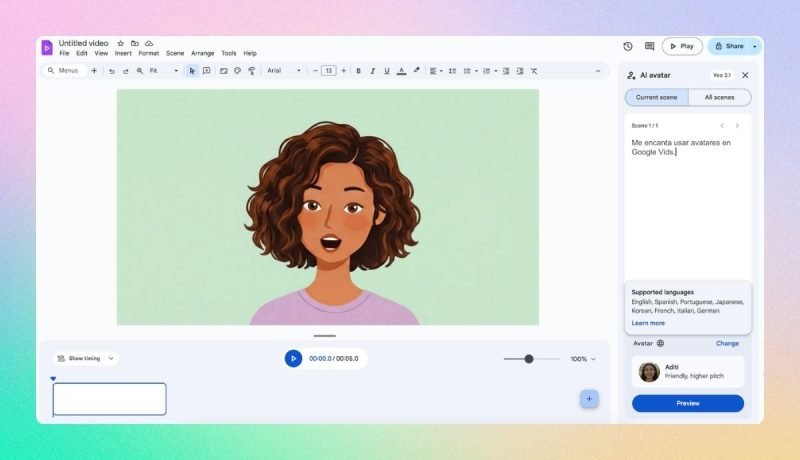 Google Vids incorpora avatares y voces en siete idiomas nuevos
