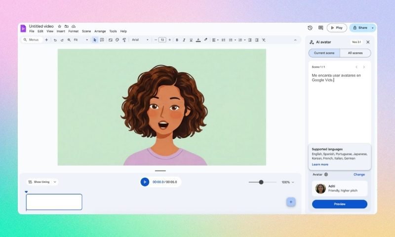 Google Vids incorpora avatares y voces en siete idiomas nuevos